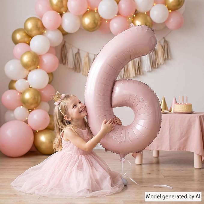 Baby Pink Number 6 Balloon 40 Inch, Foil Digit Milestone Party Supplies | - Image 6