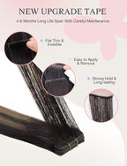 DOORES Invisible Tape in Human Hair Extensions Invisi Edge, Dark Brown to Chestnut Brown 10pcs Injection Tape-ins 25g 16 Inch, Natural Hair Injected Tape in Extensions Straight