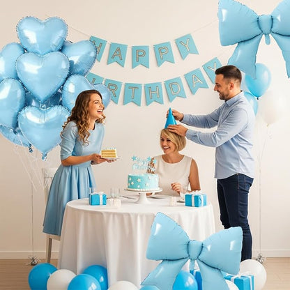 Vuzvuv Blue Heart Balloons Blue Bow Balloons Set, anniversary, Valentine's Day - Image 5