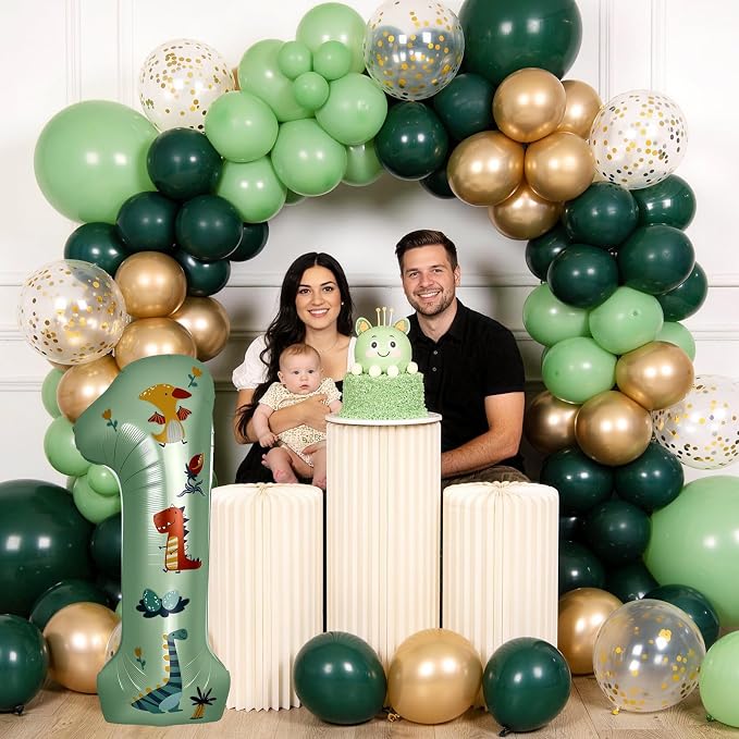 40 Inch Dinosaur Number 1 Balloon | Olive Green Number - Image 4