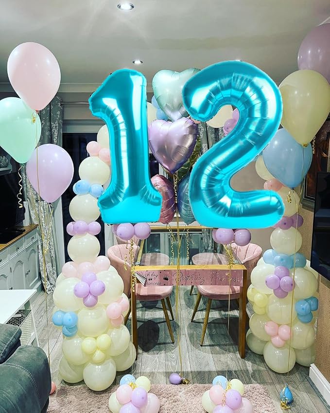 2 Balloon Numbers Birthday Decorations, 40In Light Blue Balloons - Image 3