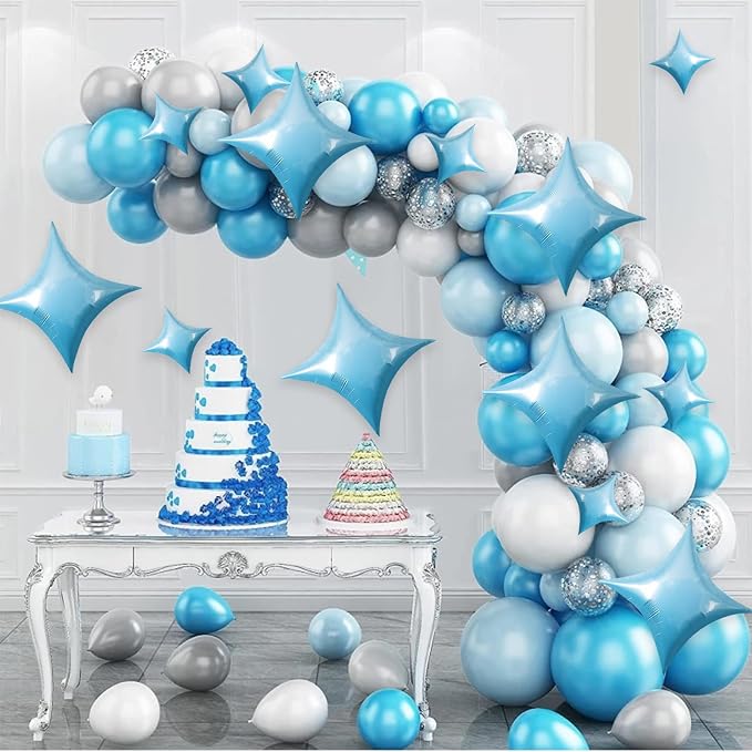 TONIFUL 30 Pcs Four Pointed Star Balloon 26In&10In Light Blue Foil Balloon | - Image 3