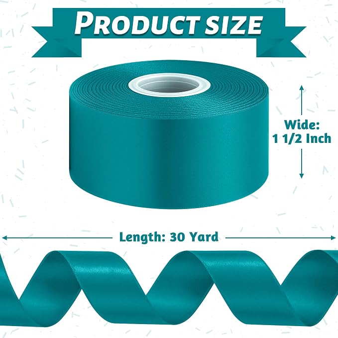 1 1/2In 30Yards Teal Ribbon for Gift Wrapping Birthday Graduate Christmas | - Image 2