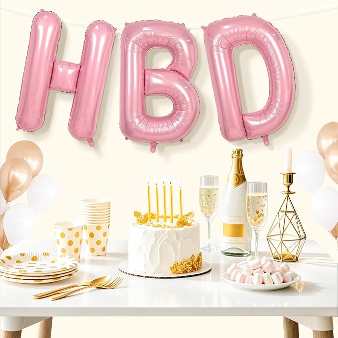 Pink HBD Balloons, HBD Foil Letter Balloon - Image 6