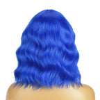 BERON 14 Inches Dark Blue Wig Short Curly Wig Women Synthetic Wigs Blue Wigs with Bangs Hairnet Included