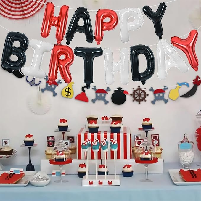 TONIFUL 16Inch Black Red White Happy Birthday Balloon Banner Decor - Image 5