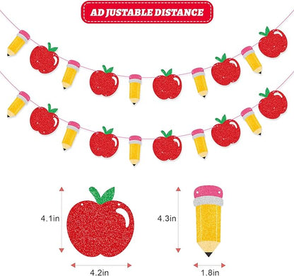 School Banner Garland For Back To School Decorations, Glitter Apple Pencil - Image 2