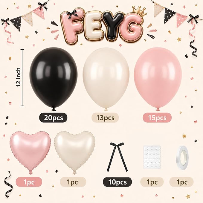 Pink and Black Heart Balloons, for Wedding Valentines Women Brithday - Image 2