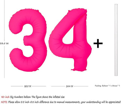 Pink Birthday Number 34 Balloons 40IN Fluorescent Pink 43 Foil Balloon | - Image 2