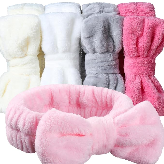 Teenitor 5 Pack Spa Headband for Washing Face, Girls Makeup Headband, Bow Tie Hair Band, Microfiber Women Skincare Headbands for Cosmestic Facial Sports Yoga