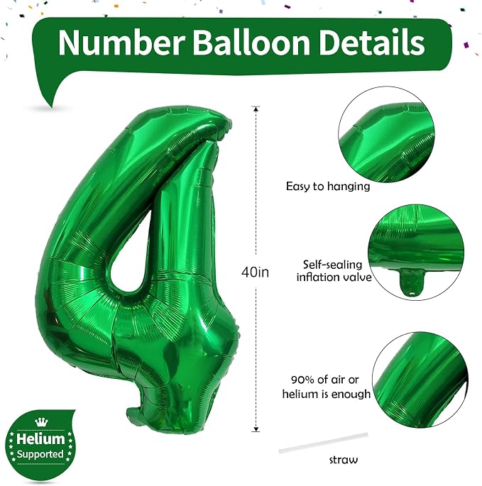 Emerald Green Number Balloons, 40 Inch Dark Green Number 4 Balloon - Image 2