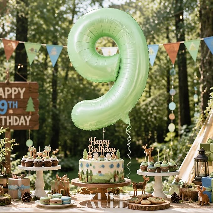 AULE 40 Inch Sage Green 9 Balloon Numbers Foil 0-9 Birthday Big Numbers | - Image 2