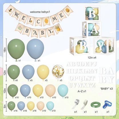 153 Pcs Blue Yellow Balloon Banner Bear Baby Shower Decorations Neutral | Dusty - Image 3