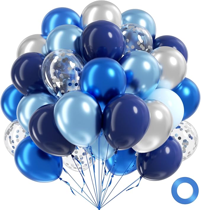 60pcs Blue and Silver Balloons 12inch by Awenztech