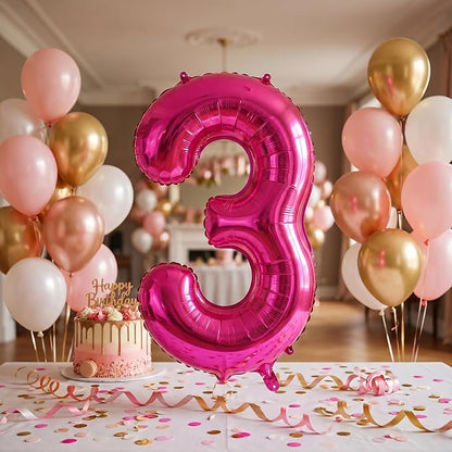 40 Inch Hot Pink Number 3 Balloon, Giant Number Balloons, Birthday Decor | - Image 4