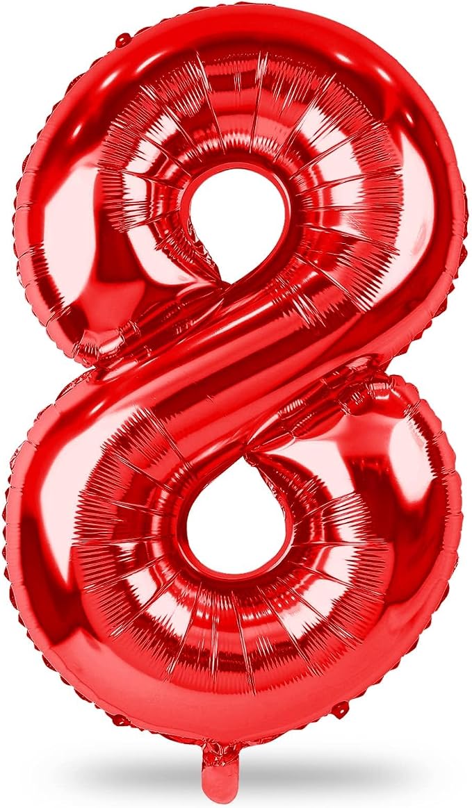 Red Foil Balloon Number 8 for Boys, Large Number 8 Helium Balloon for Girls by Lingqiang