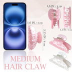 2 PCS Chic Resin Hair Claw Clips, Medium Sector Hair Barrettes for Thin Hair Half-Styles, Fashionable Non-Slip Hair Jaw Clamps, Pink and White