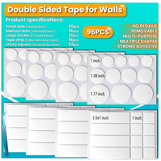 Double Sided Tape for Walls, Picture Hanging Strips Removable Mounting Dots | - Image 4