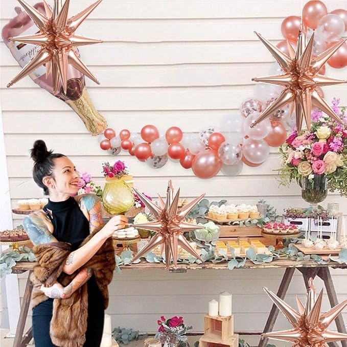 TONIFUL 4 Pcs Explosion Star Balloons Rose Gold Foil Balloon Party Decor | 22 - Image 5