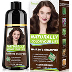 Brown Hair Dye Shampoo for Women & Men, 15 Min Gray Coverage, 3 in 1 Semi-Permanent Color with Natural Herbal Ingredients, Lasts 60 Days