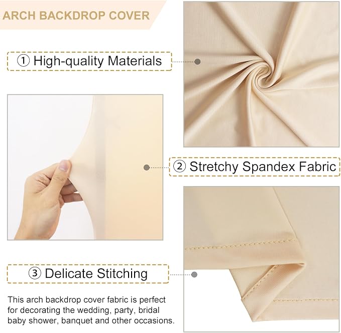 FANPROMS Beige Spandex Arch Cover Set of 2 Arch Covers Stretchy Backdrop Chiara - Image 3