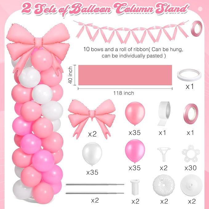 2 Sets Christmas Decor Bow Theme Balloon Column Stand Kit Decorations Bow - Image 2