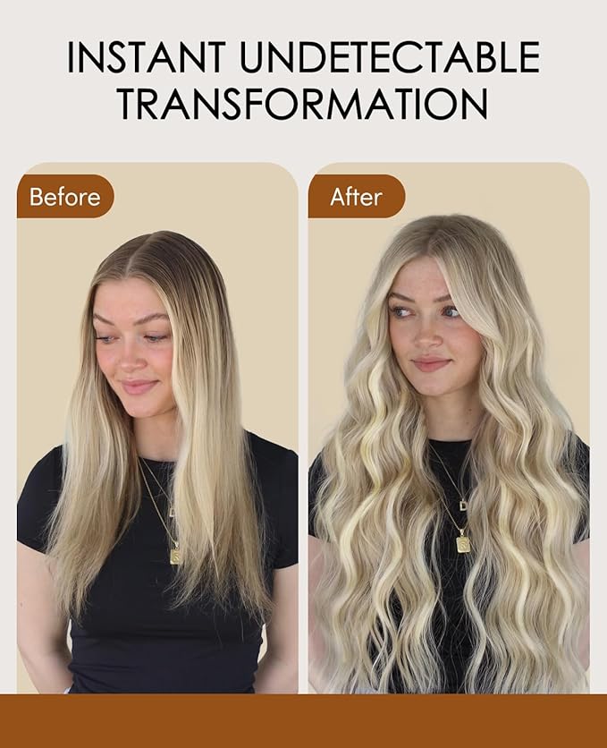 VINBAO Invisi Edge Tape in Hair Extensions Human Hair, 50g 20pcs Dirty Blonde Highlighted Platinum Blonde, Seamless Invisible Tape Natural Blend 18inch #18P60
