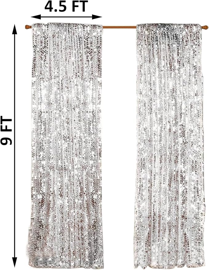 9FTx9FT Silver Big Sequin Backdrop Curtains Panels Drapes Home Party Supplies - Image 2