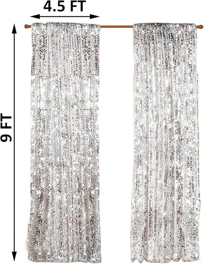 9FTx9FT Silver Big Sequin Backdrop Curtains Panels Drapes Home Party Supplies - Image 2