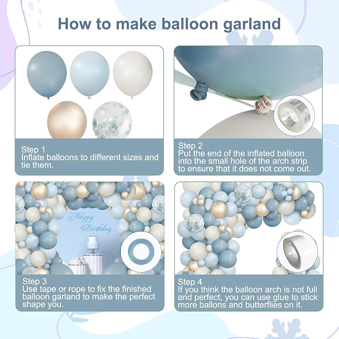 150Pcs Dusty Baby Blue Balloon Arch Garland Kit, Sand White Slate Fog Pastel - Image 3