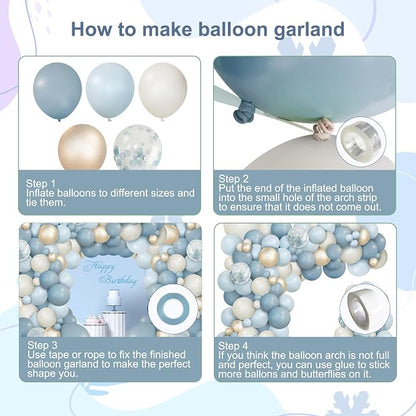 150Pcs Dusty Baby Blue Balloon Arch Garland Kit, Sand White Slate Fog Pastel - Image 3