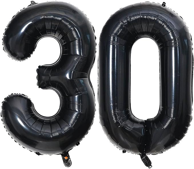 40 Inch Black 30 Number Balloons Giant Jumbo Huge 30 Foil Mylar Helium Number by LHOAVWE