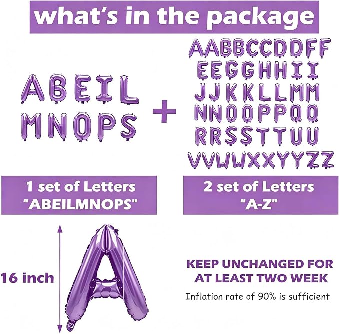 62 Pcs Purple Letter Balloons, Custom 2 Set A-Z Set - Image 3