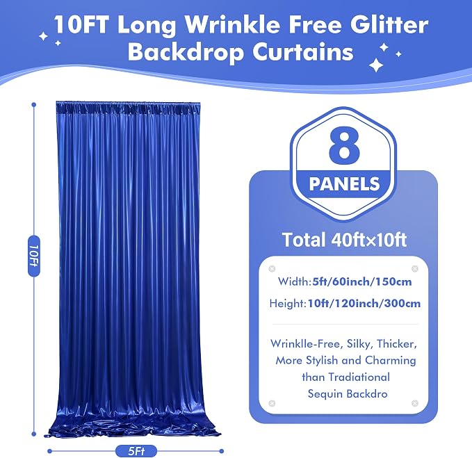 40x10ft Shimmer Royal Blue Sequin Backdrop Curtain - Image 7