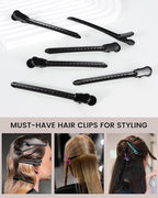 Alligator Clips for Hair Styling 12 pcs Anti-Slip No-Trace Duck Billed Hair Clips Rustproof Metal Hair Sectioning Clips for Styling for Salon & Makeup,black.