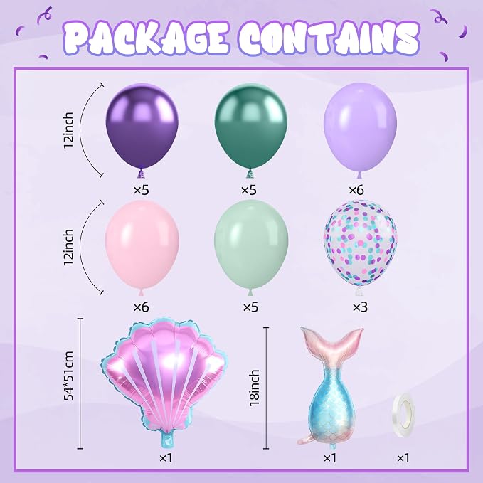Mermaid Balloons, 12 Inch Pastel Pink Metallic Purple Teal Balloons - Image 2