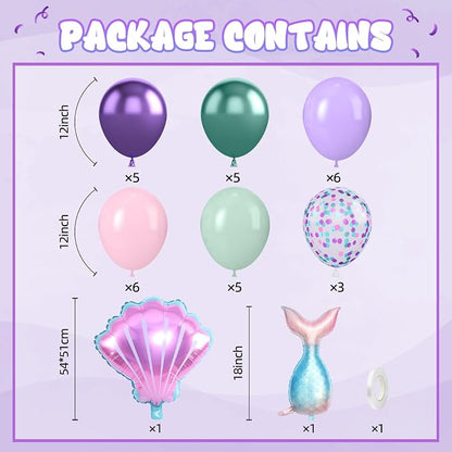Mermaid Balloons, 12 Inch Pastel Pink Metallic Purple Teal Balloons - Image 2