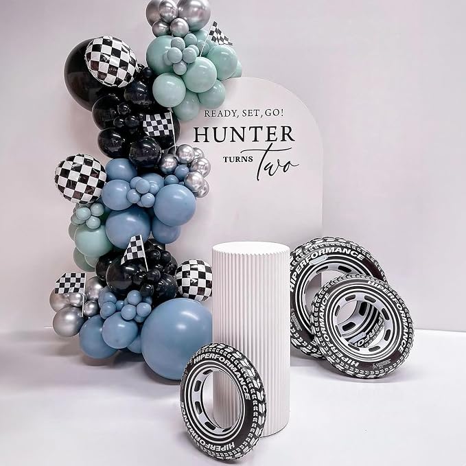HILAVO Dusty Blue and Black Balloons 60pcs 12 Inch Race Car Slate Light Pale - Image 4