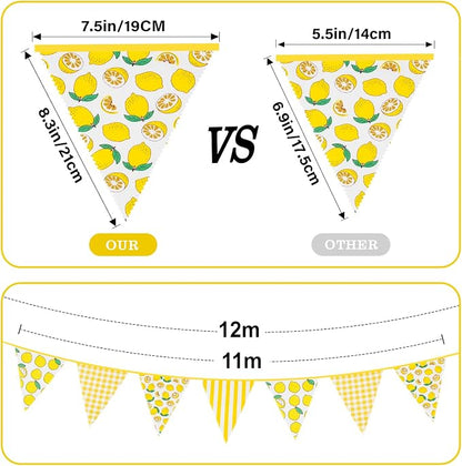 G2PLUS 39Ft Lemon Party Decorations, Reusable Cotton Triangle Flags Party - Image 2