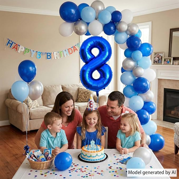 Navy Blue Number 8 Balloon 40 Inch, Shiny Foil Infinity Design Event Decor | - Image 7