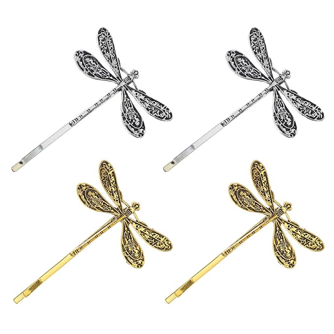 Dragonfly Hair Clip, Gold & Silver Antique Decorative Bobby Pins for Prom Birthday Party Wedding Retro Hair Styling Pins Accessories for Women Girls Bride French Hairpins