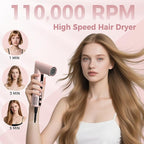 8-in-1 Hair Dryer Brush & Hot Air Styler, 110,000 RPM Blow Dryer Brush Foldable LCD Display, 4 Heat Settings Auto Curler Fast Drying Curling Straightening for Salon & Travel (Pink)