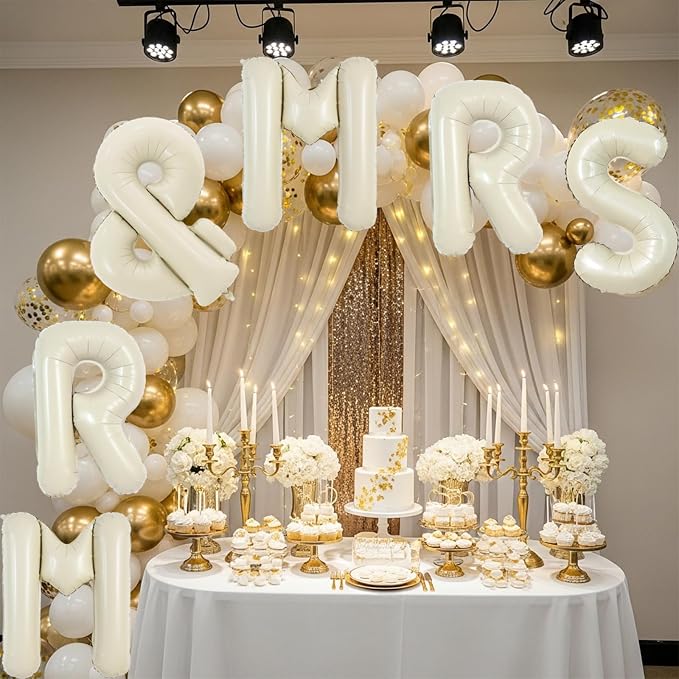 TONIFUL 40 Inch Big Cream White MR & MRS Balloons Large Ivory White Mr and Mrs - Image 5