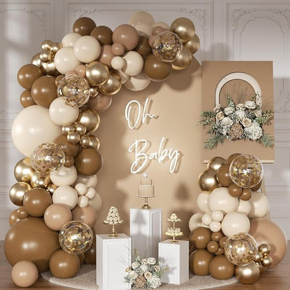 Brown Gold Sand White Balloons Garland Arch Kit 126Pcs | Neutral Brown Balloons by NUTTYBASH