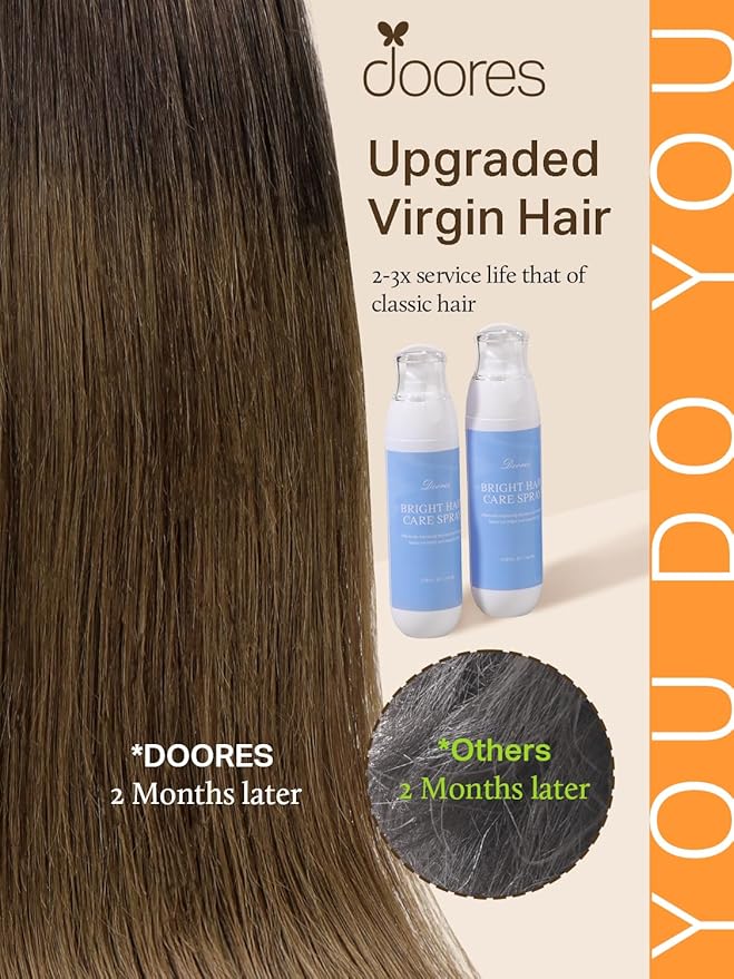 DOORES Tape in Hair Extensions Human Hair, Chocolate Dip Color Melt 12 Inch 80g 40pcs, Straight, Brown