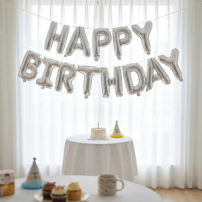 Silver Happy Birthday Banner Foil Letter Balloon, 14 Inch 3D Inflatable Party - Image 5