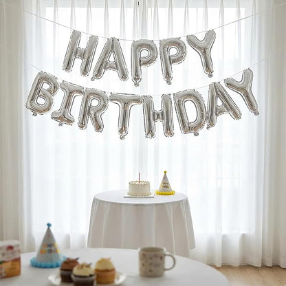 Silver Happy Birthday Banner Foil Letter Balloon, 14 Inch 3D Inflatable Party - Image 5