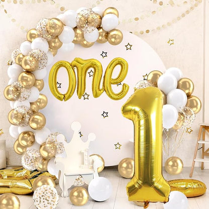 2Pcs Gold Foil 40" Number 1 and 26" Script Letter One Balloon Set | Large Gold - Image 4