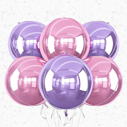 6Pcs Pink purple Round Foil Balloons, Giant 4D Round Ball Balloon, 22 Inch by Adorely