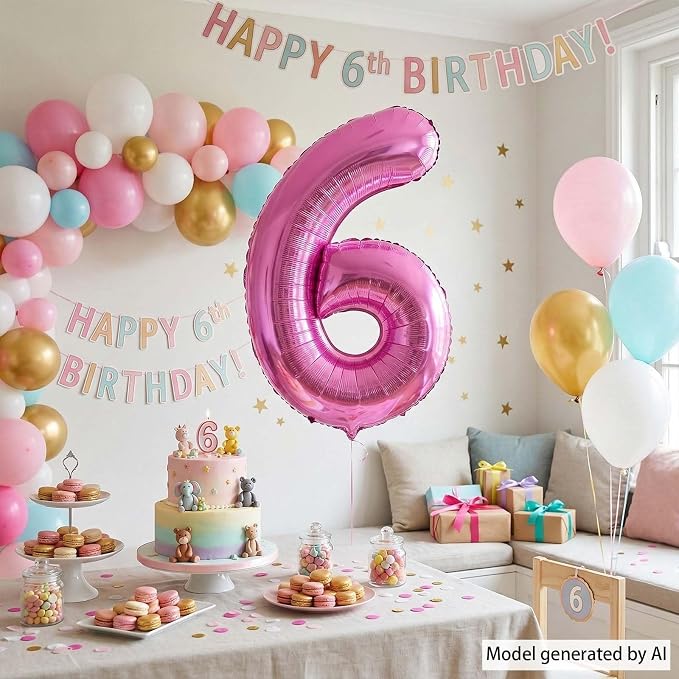Pink Number 6 Balloon 40 Inch, Shiny Metallic Digit Party Supplies | Radiant - Image 3